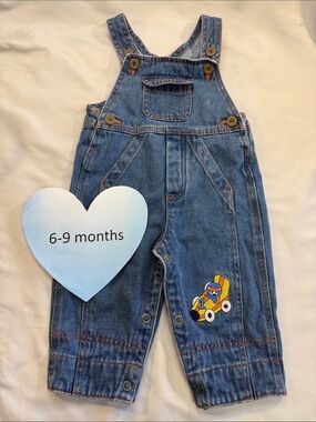 Kindergear Denim Baby Overalls with Race Car Patch - Blue - 6-9 Months